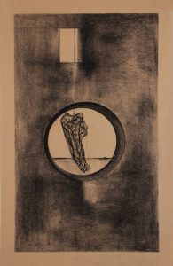 Naturaleza y Vida en Carboncillo. Obra de arte Original de Andrés Alfonso en carboncillo-pimiento colgando de un hilo