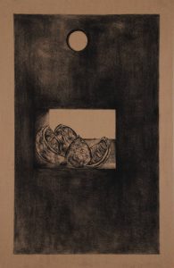 Naturaleza y Vida en Carboncillo. Obra de arte Original de Andrés Alfonso en carboncillo-naranja