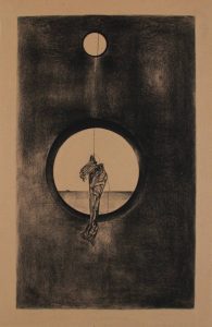 Naturaleza y Vida en Carboncillo. Obra de arte Original de Andrés Alfonso en carboncillo-pimiento colgando de un hilo