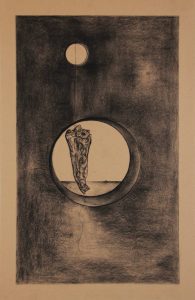 Naturaleza y Vida en Carboncillo. Obra de arte Original de Andrés Alfonso en carboncillo-pimiento colgando de un hilo