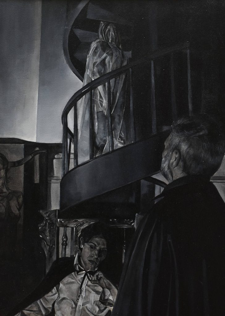 Obra de arte Original de Andrés Alfonso en óleo sobre tela-retrato de una escena de la caída de la casa usher