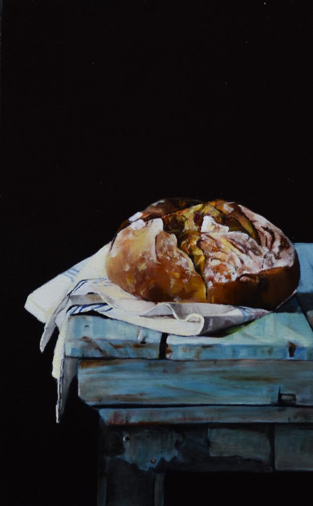 Decadencia física y mental. Obra de arte Original de Andrés Alfonso en óleo sobre tela-plato gastronómico