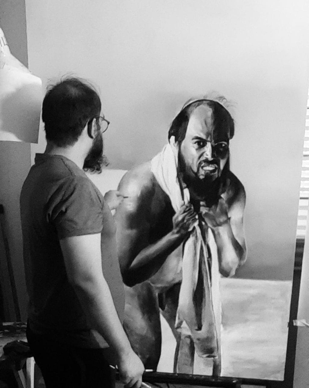 Pintura contemporánea de estilo arte figurativo y onírico representando el subconsciente y la introspección personal. Pintura figurativa contemporánea.