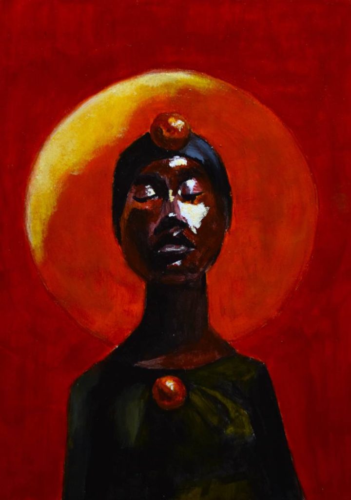 Emoción humana - diversidad cultural. Obra de arte Original de Andrés Alfonso en acrílico sobre madera-retrato de mujer