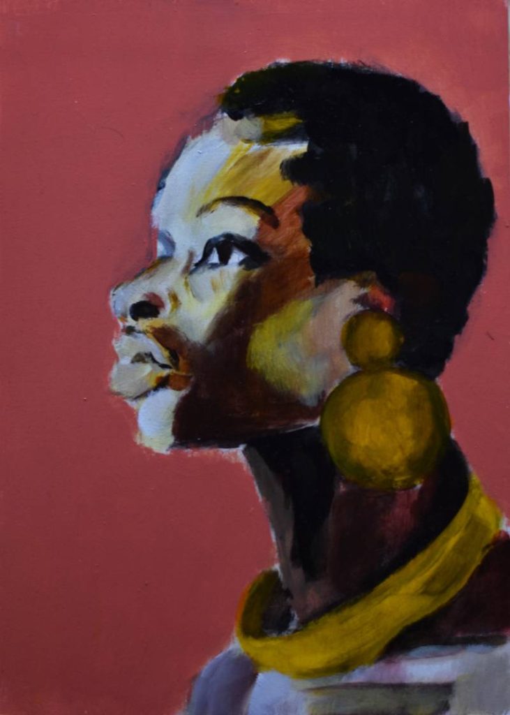 arte afro perfil dorado acrilico