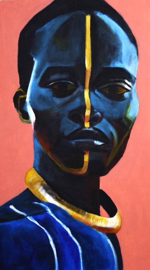 Emoción humana diversidad cultural. Obra de arte Original de Andrés Alfonso en acrílico sobre madera-retrato de hombre afro