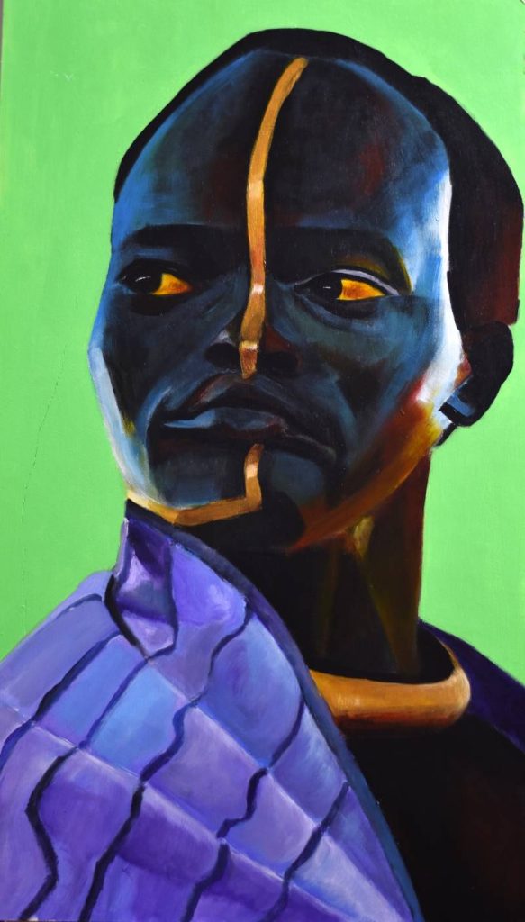 Emoción humana diversidad cultural. Obra de arte Original de Andrés Alfonso en acrílico sobre madera-retrato de hombre afro