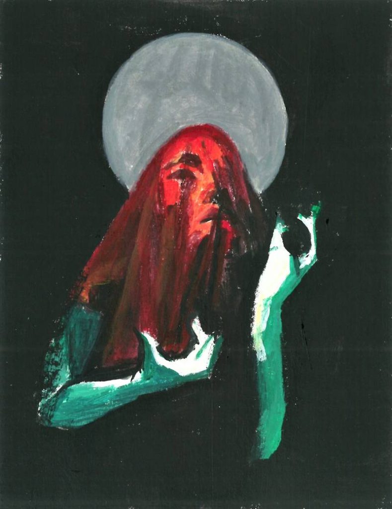 mujer aura roja manos en gesto