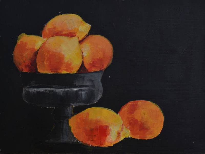 naturaleza muerta naranjas acrilico