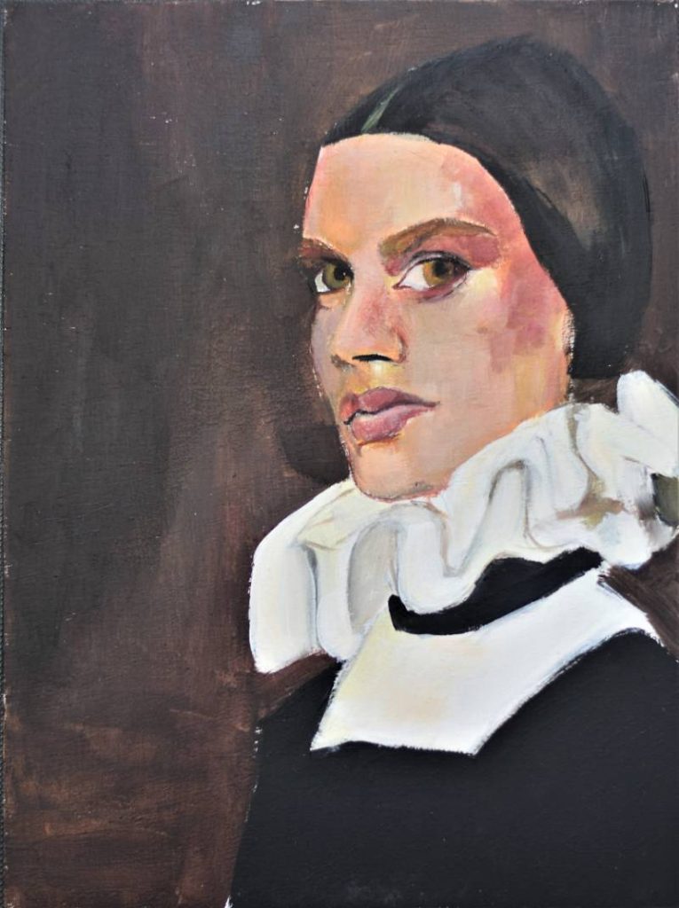 pintura mujer cuello volante mirada fija