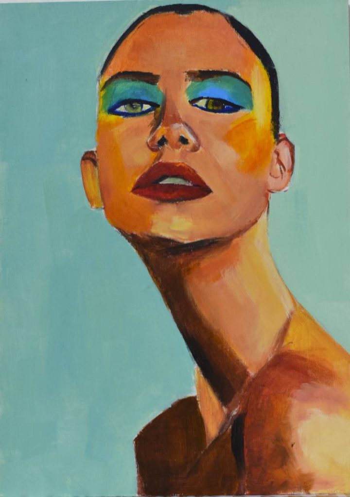 Emoción humana - diversidad cultural. Obra de arte Original de Andrés Alfonso en acrílico sobre madera-retrato de mujer