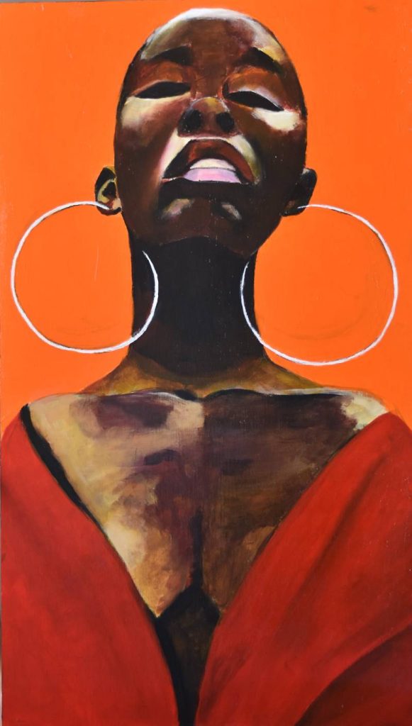 Emoción humana - diversidad cultural. Obra de arte Original de Andrés Alfonso en acrílico sobre madera-retrato de mujer afro