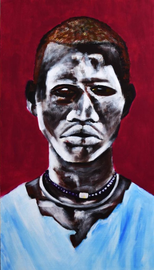 Emoción humana diversidad cultural. Obra de arte Original de Andrés Alfonso en acrílico sobre madera-retrato de hombre afro