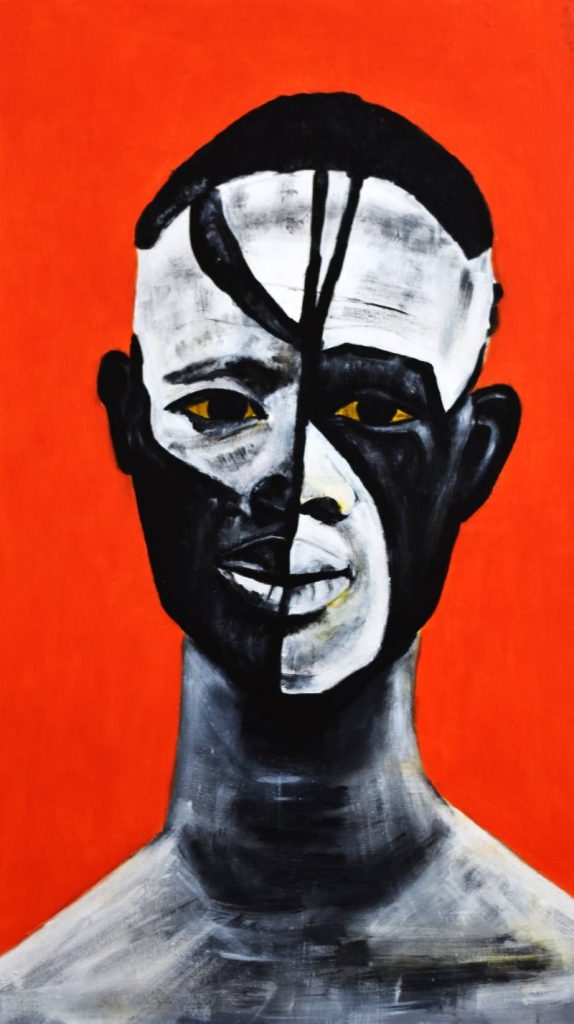 Emoción humana diversidad cultural. Obra de arte Original de Andrés Alfonso en acrílico sobre madera-retrato de hombre afro